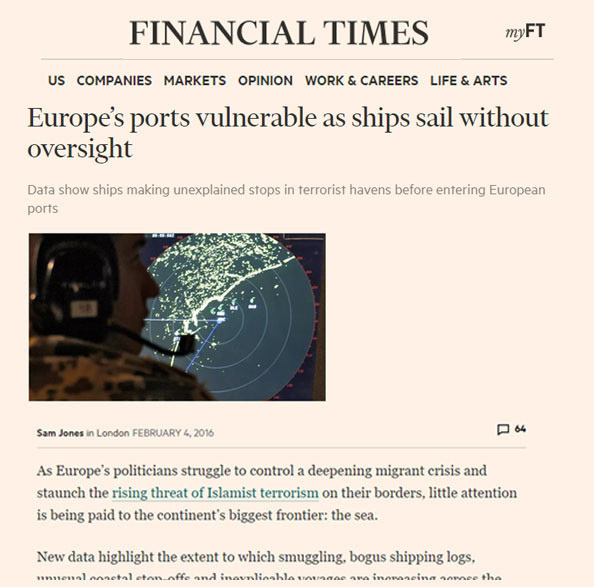 WINDWARD IN Financial Times: Europe's ports vulnerable as ships sail without oversight